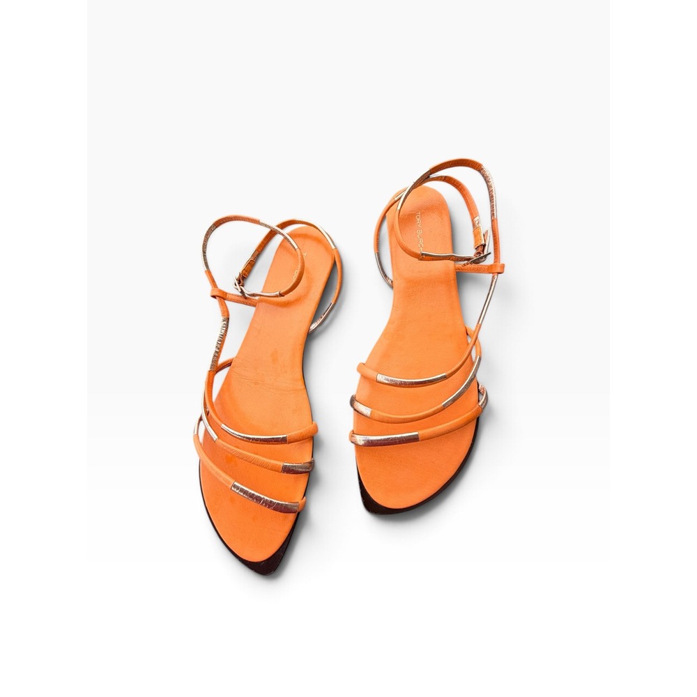 Tory Burch Split Mignon Flat Sandals Citrus Juice Orange Rose Gold Size 9.5M